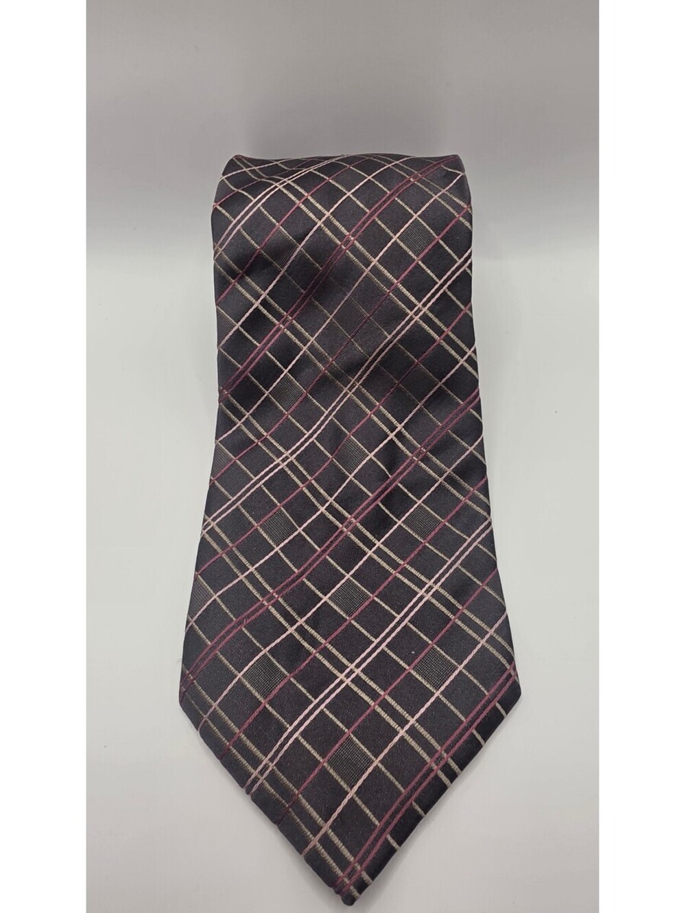 Calvin Klein Men's Black Plaid Patterned Tie